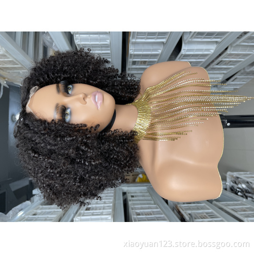Mayqueen Hair Vendor Wholesale  4*4 T Part Lace Afro Curl Short Wig 100% Virgin Human Hair Lace Front Wigs For Black Women